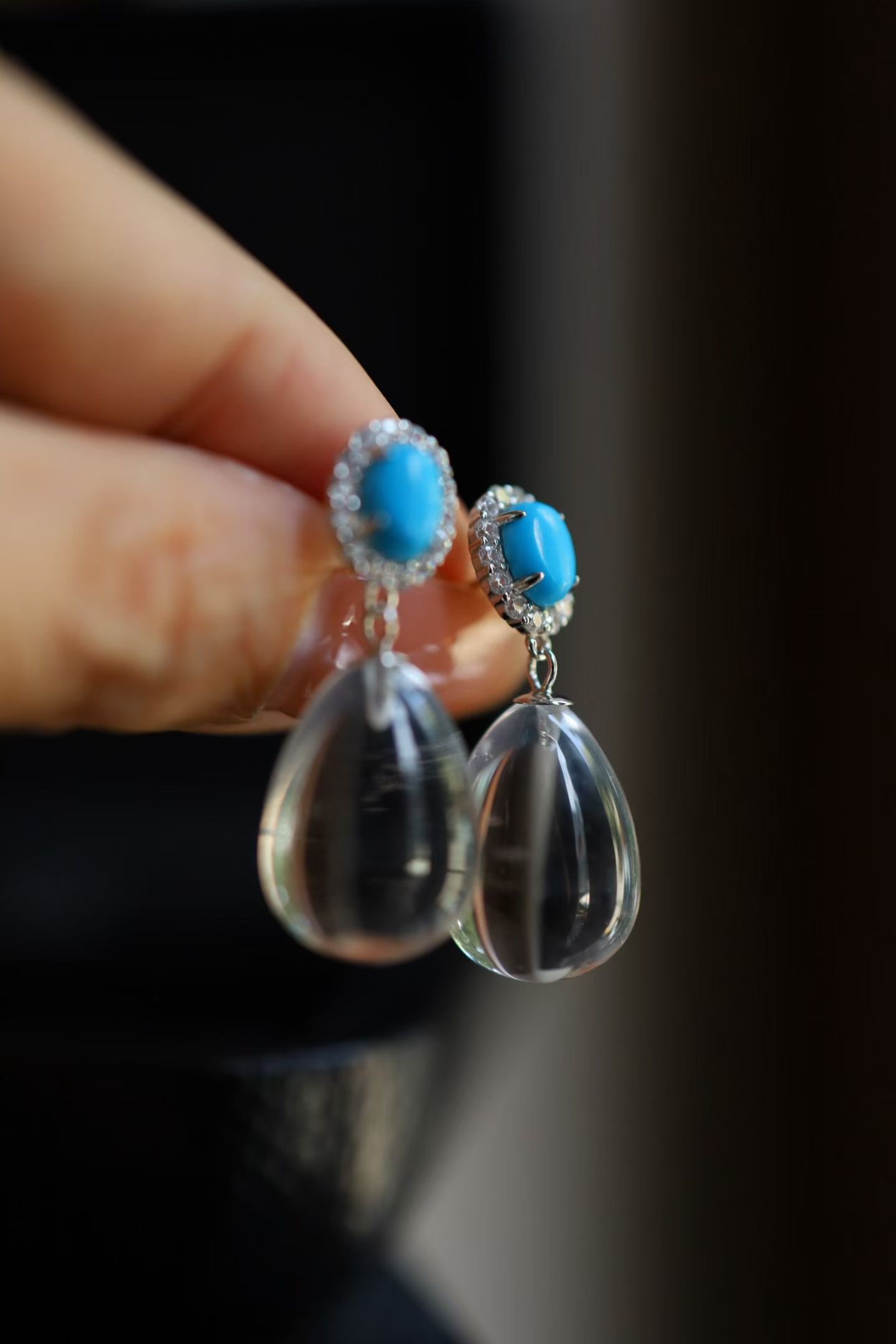 Sterling Silver Natural White Crystal Earrings - 2
