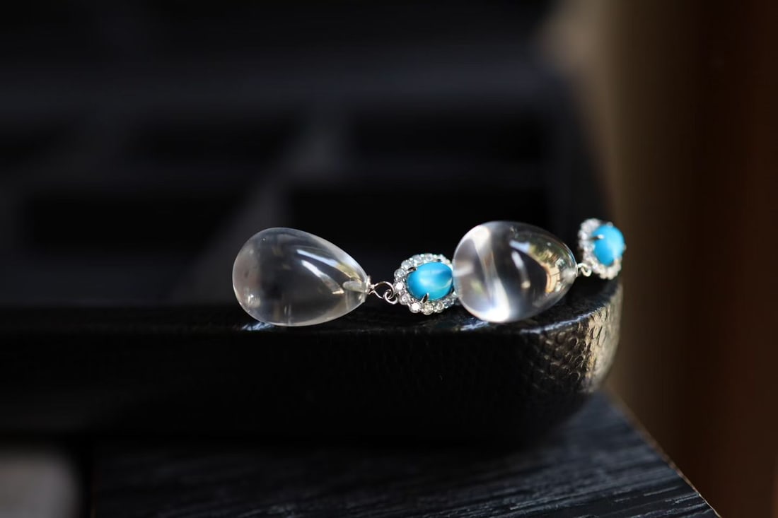 Sterling Silver Natural White Crystal Earrings - 4