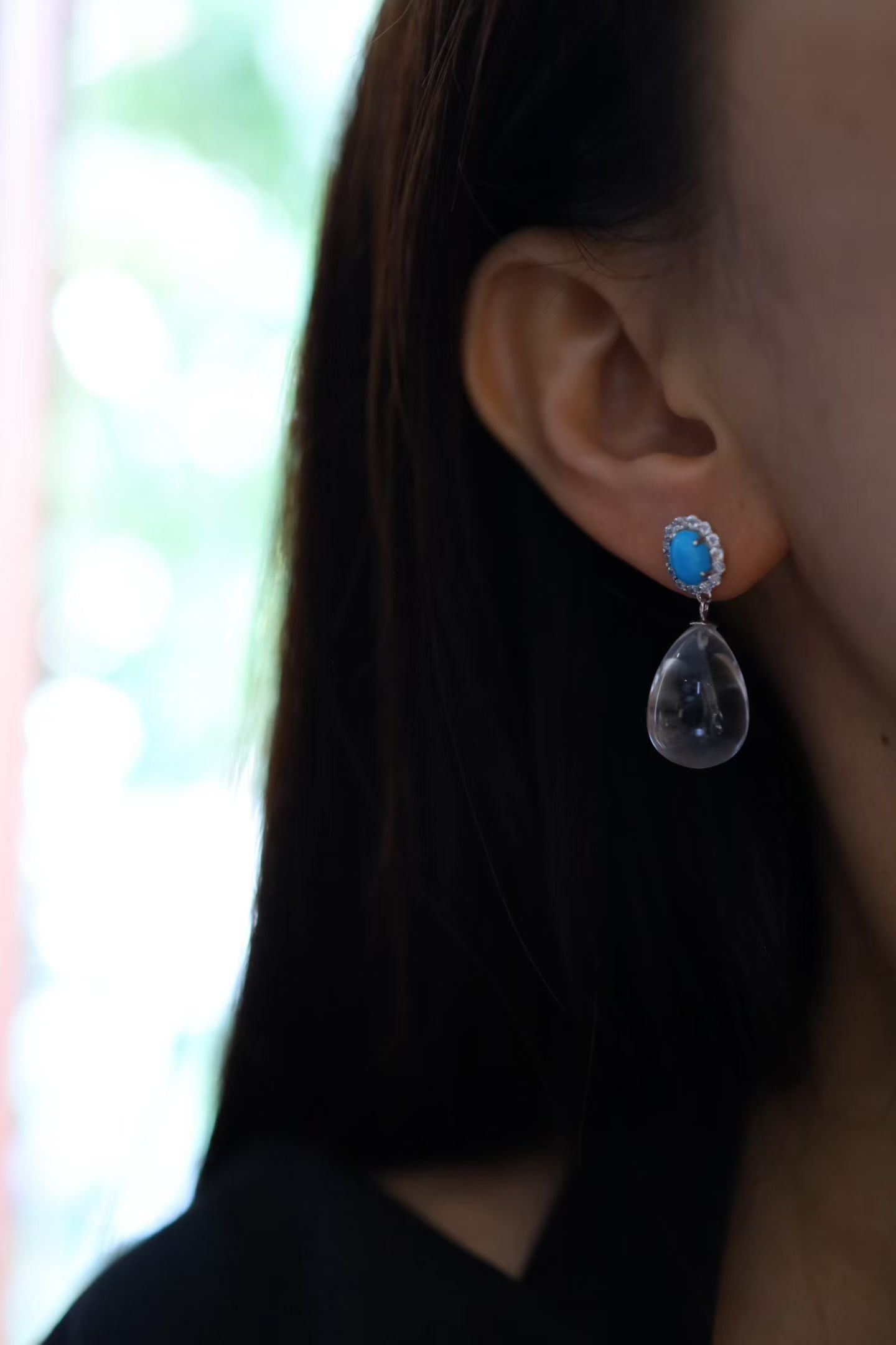 Sterling Silver Natural White Crystal Earrings - 6