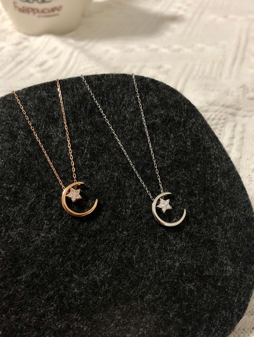 18K Gold Diamond Star and Moon Necklace - 2