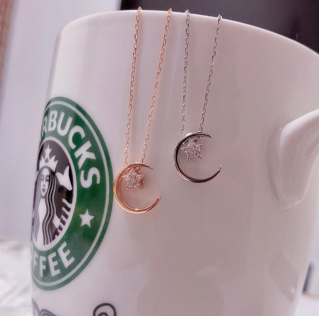 18K Gold Diamond Star and Moon Necklace - 3
