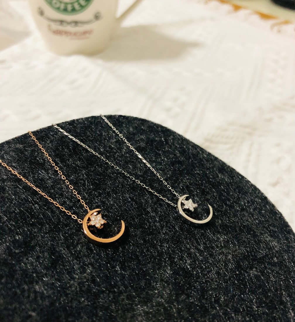 18K Gold Diamond Star and Moon Necklace - 5
