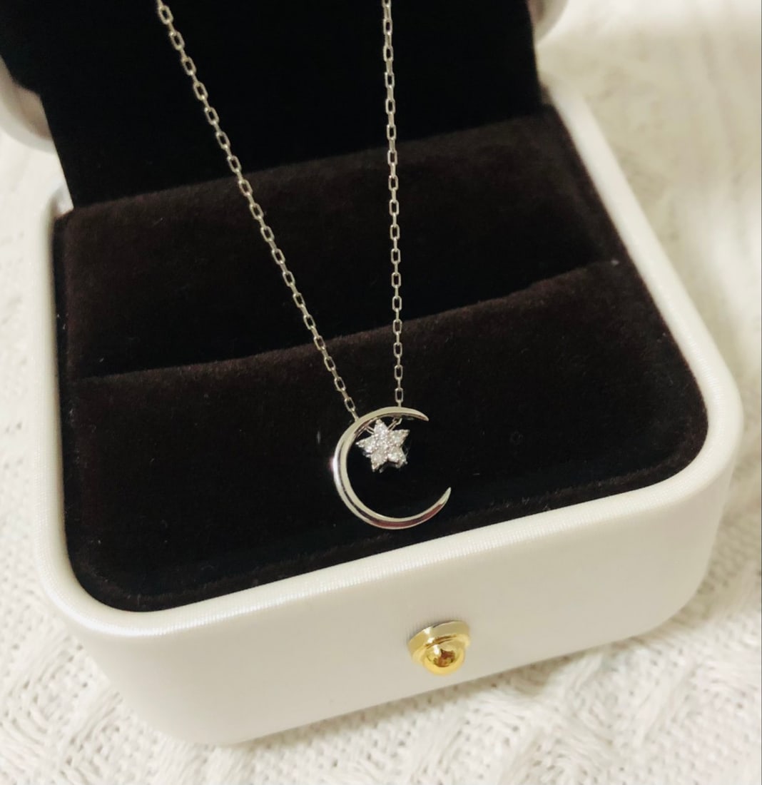 18K Gold Diamond Star and Moon Necklace - 6