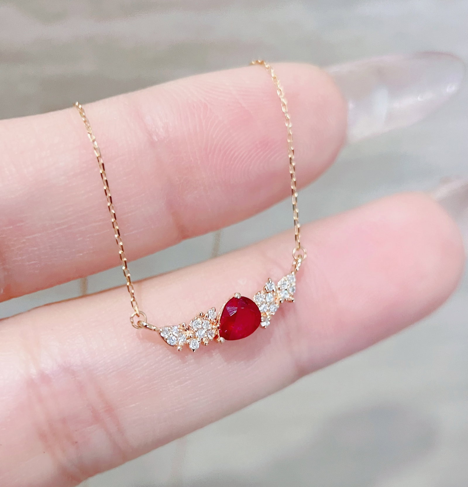 18K Gold Natural Ruby Necklace - 2