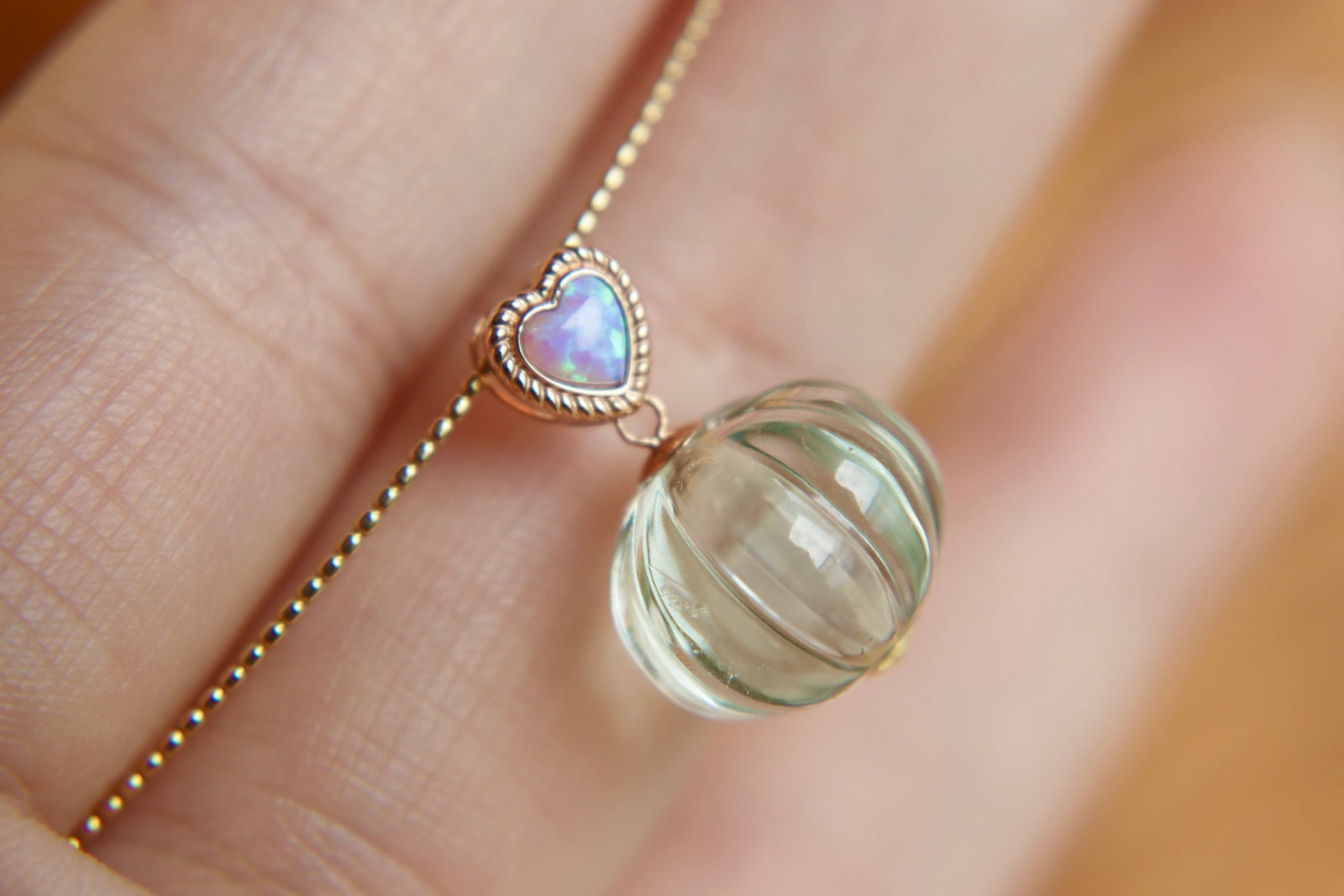 18K Gold Green Amethyst Pendant - 10