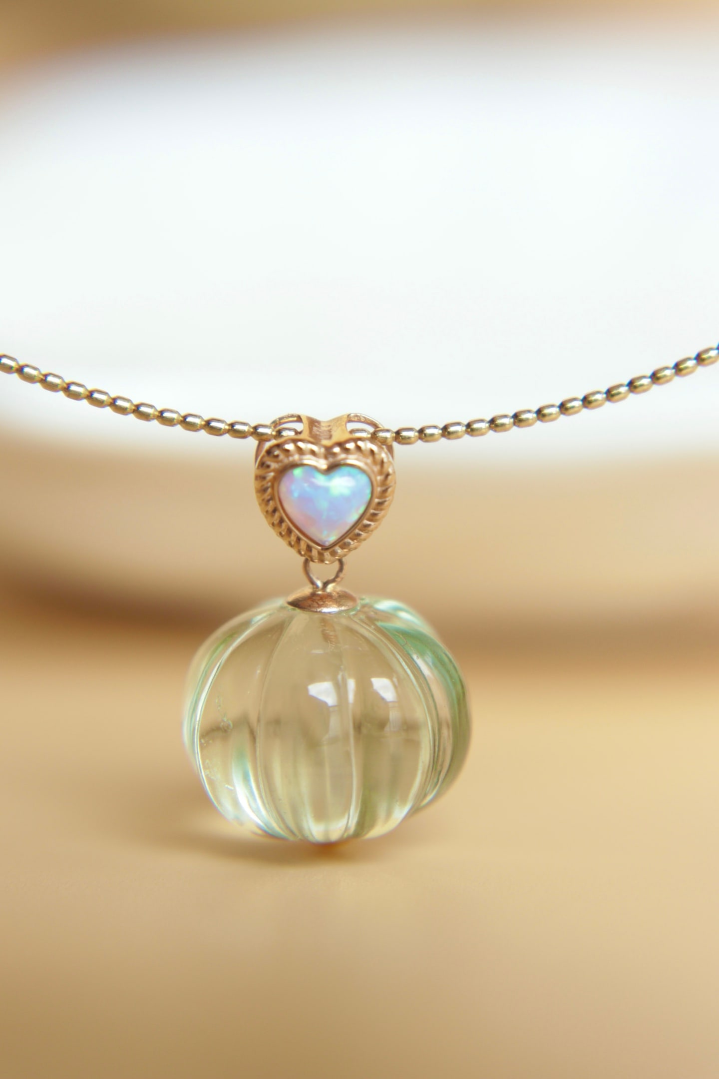 18K Gold Green Amethyst Pendant - 2