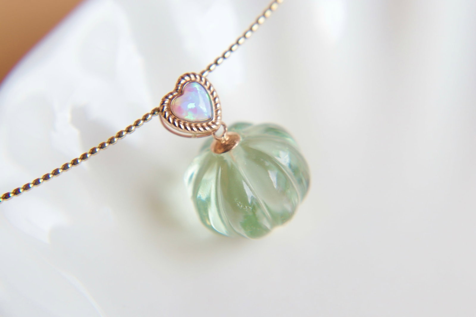 18K Gold Green Amethyst Pendant - 4