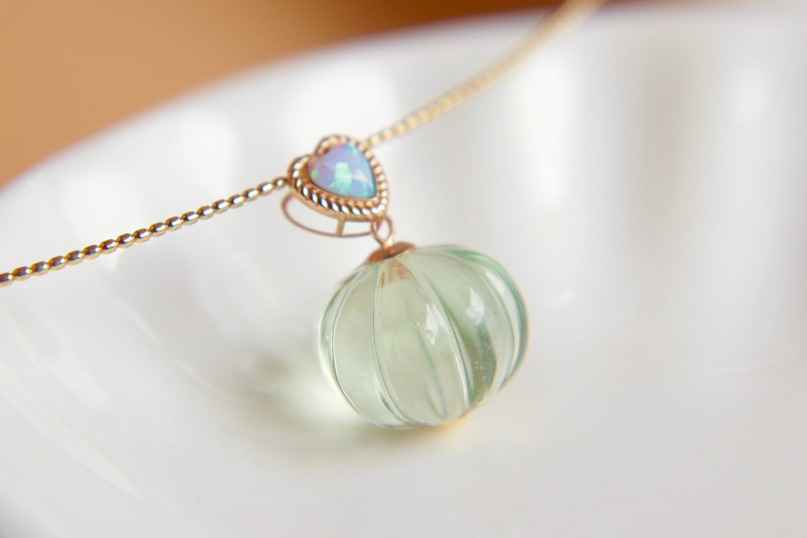 18K Gold Green Amethyst Pendant - 7