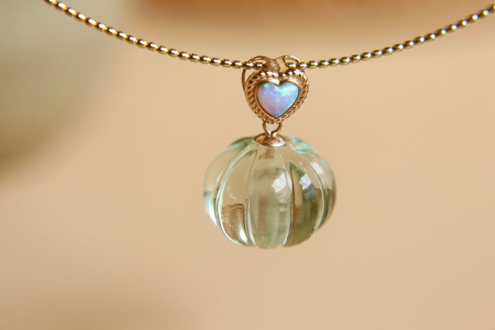18K Gold Green Amethyst Pendant - 8