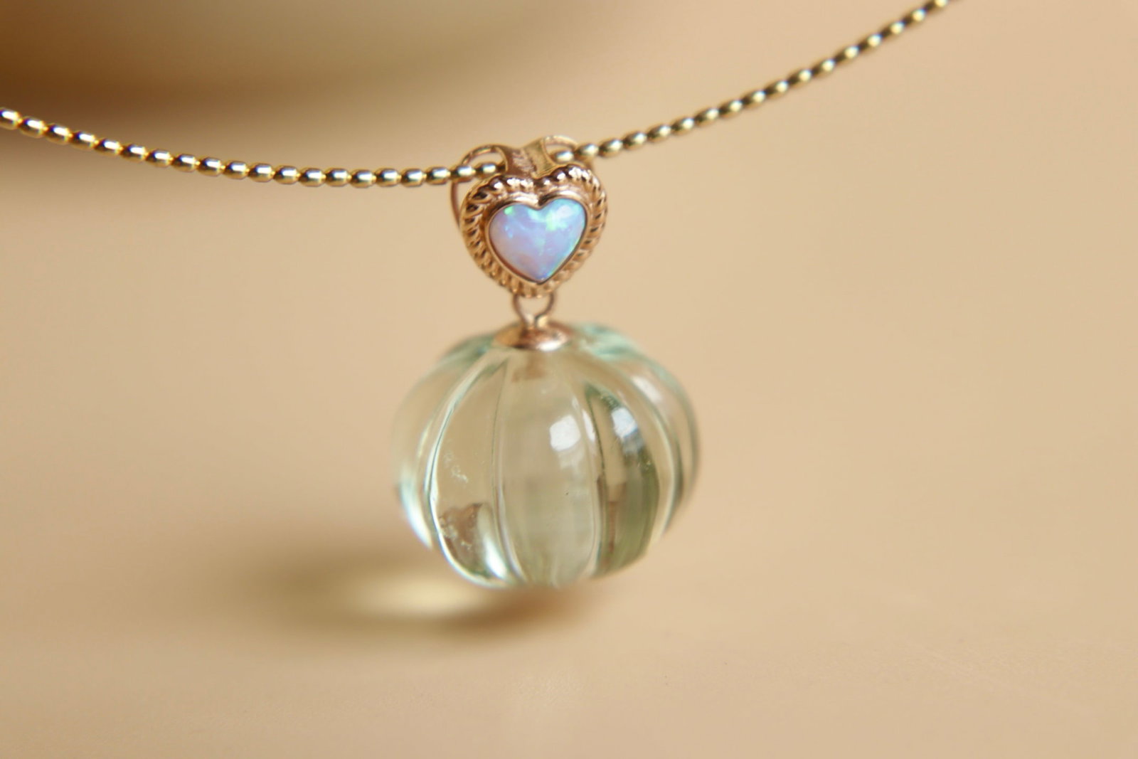 18K Gold Green Amethyst Pendant - 9