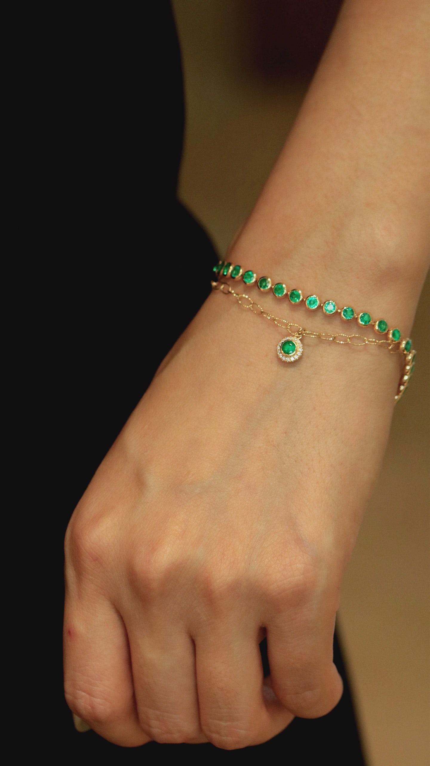 18K Gold Emerald Chain Bracelet - 2