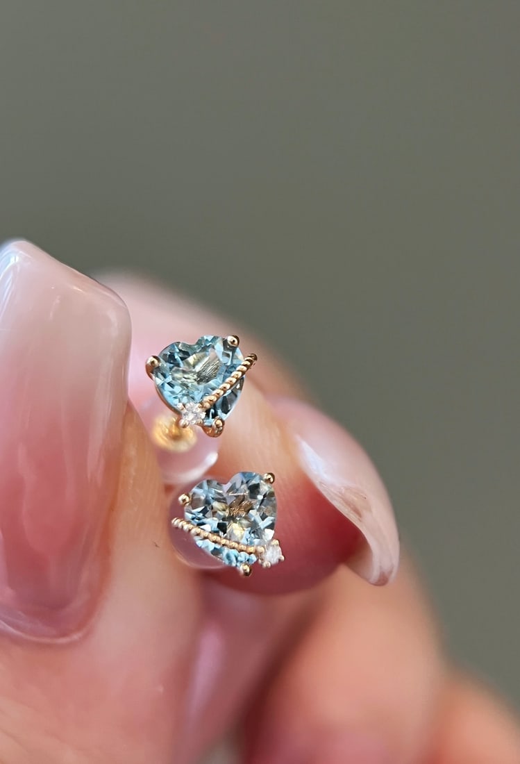 18K Gold Aquamarine Diamond Earrings - 4