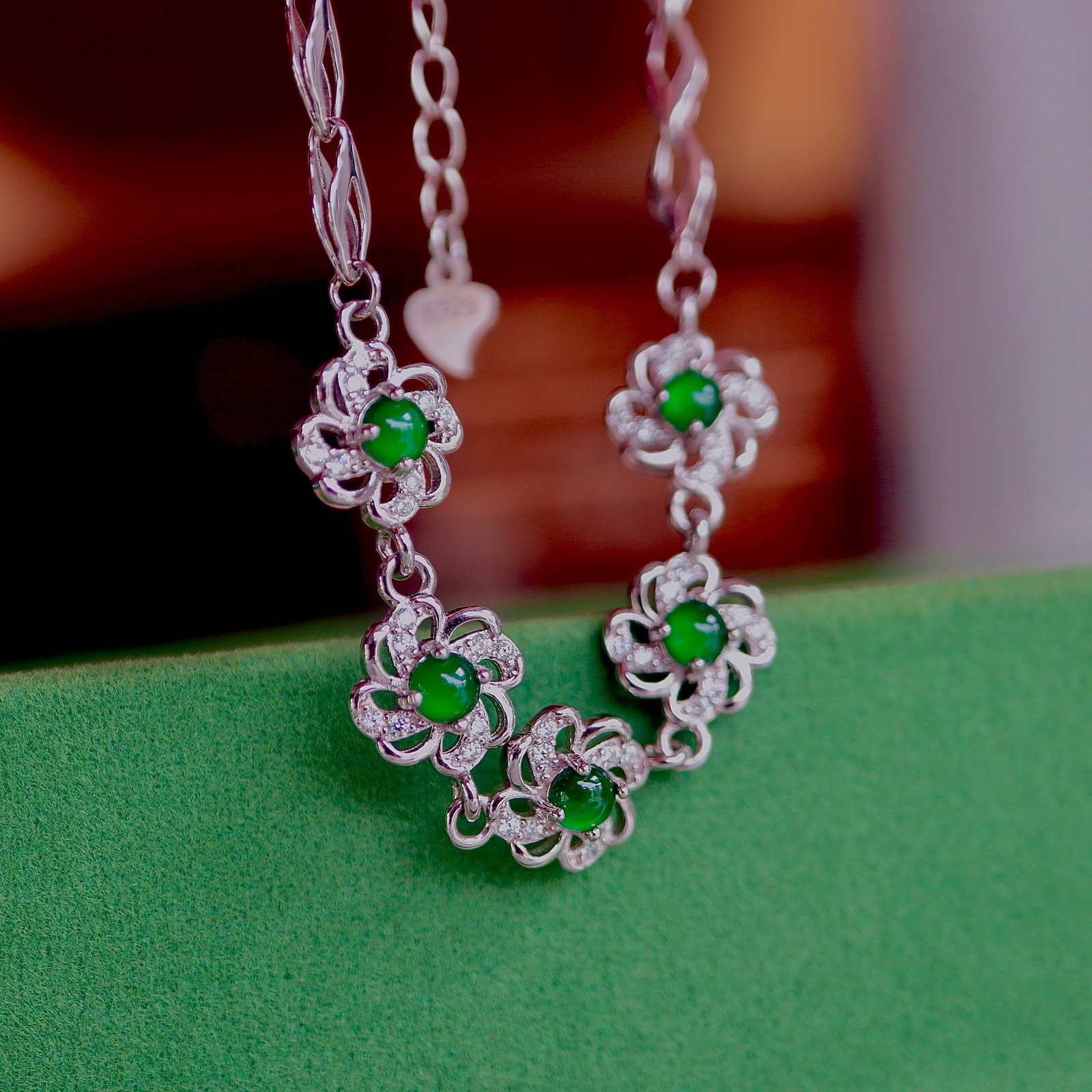 S925 Silver Natural Jadeite Bracelet - 4