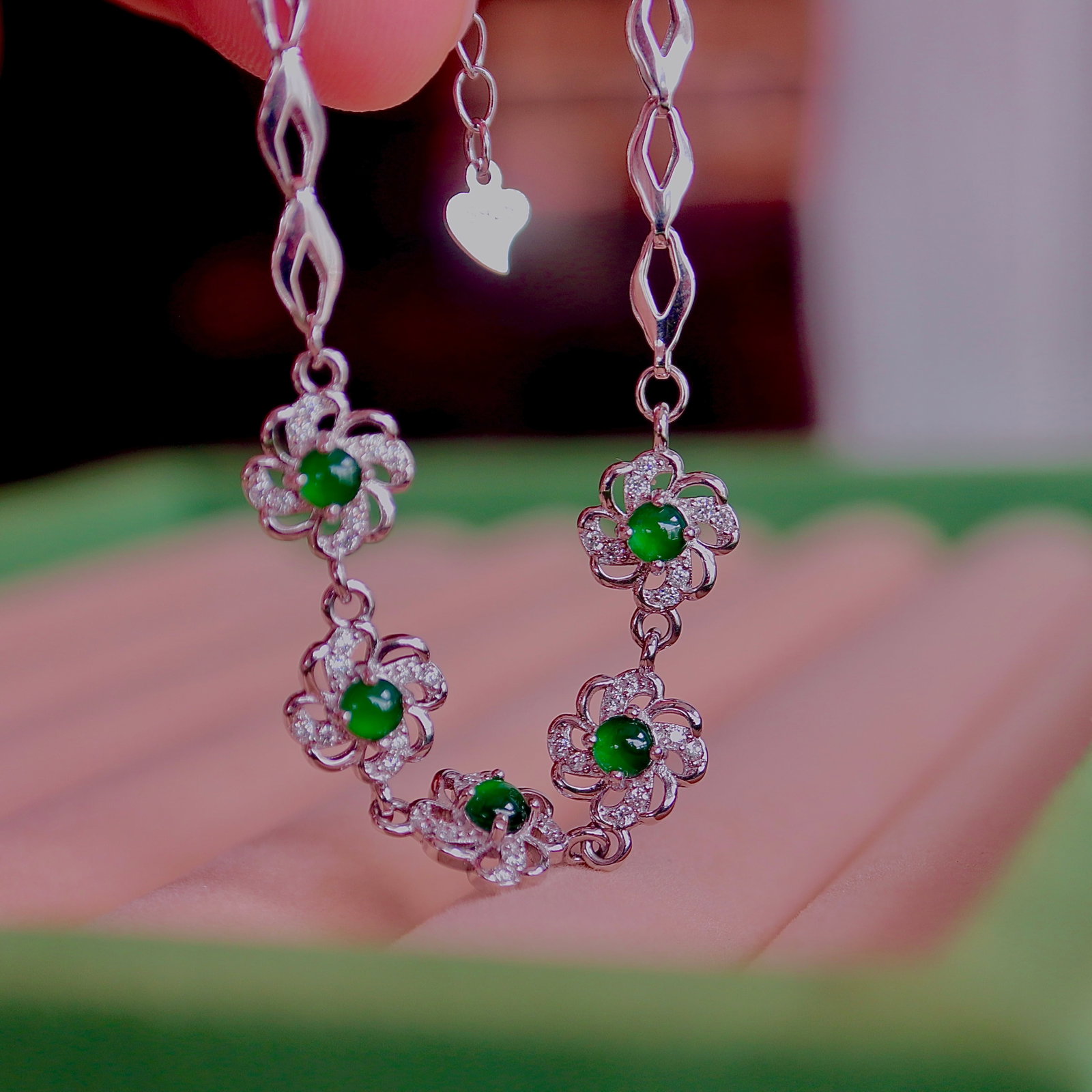 S925 Silver Natural Jadeite Bracelet - 5