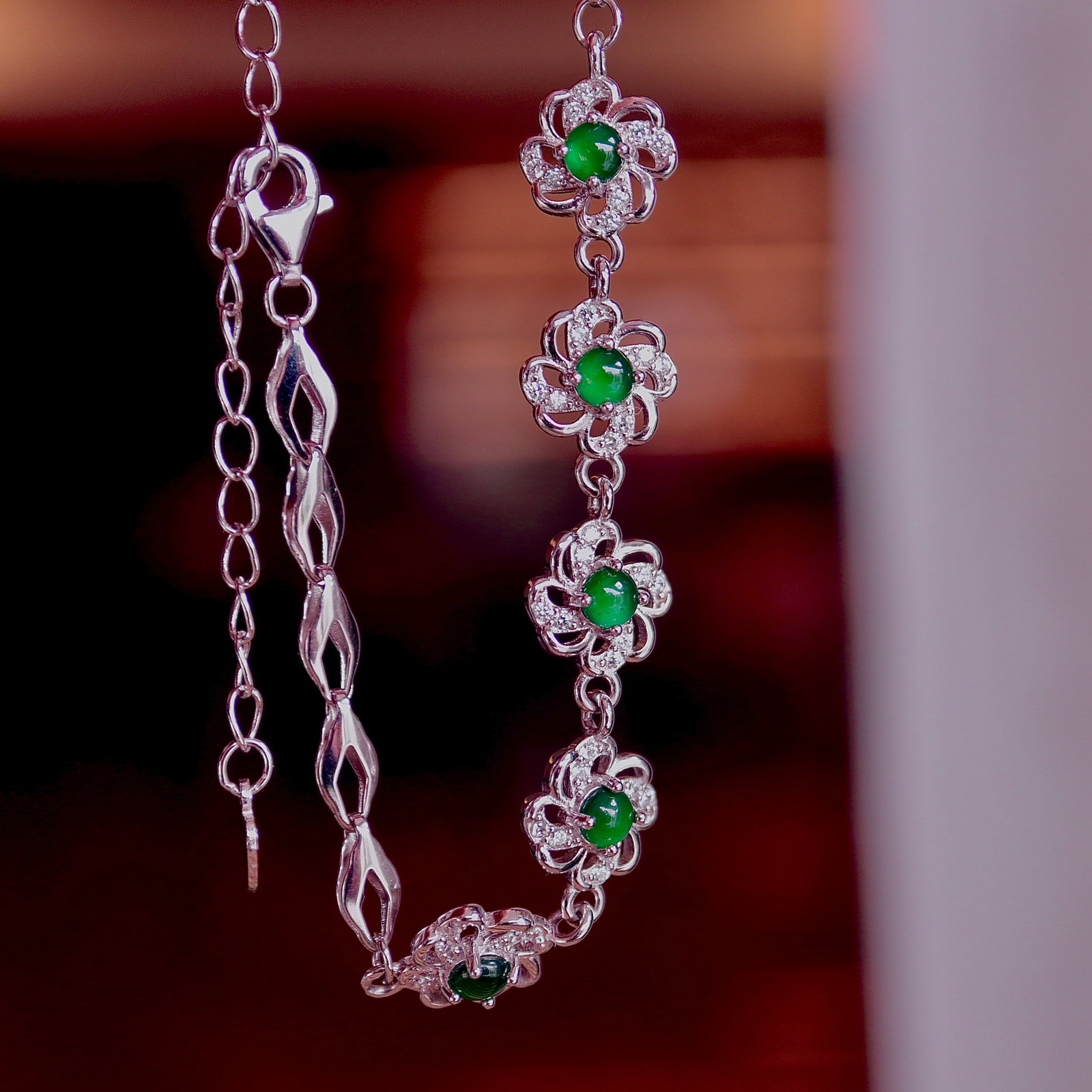 S925 Silver Natural Jadeite Bracelet - 6
