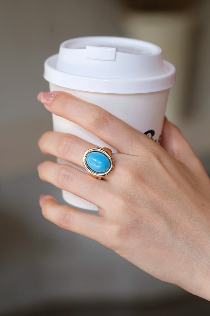 18K Gold Turquoise Ring - 4