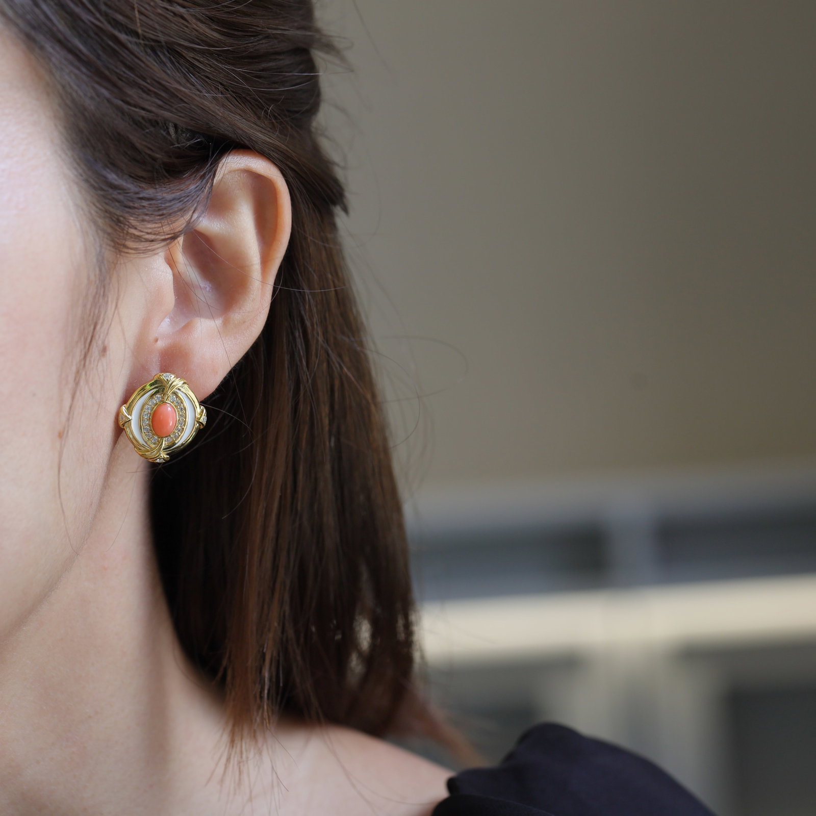 S925 Silver Natural Pink Coral Earrings - 2