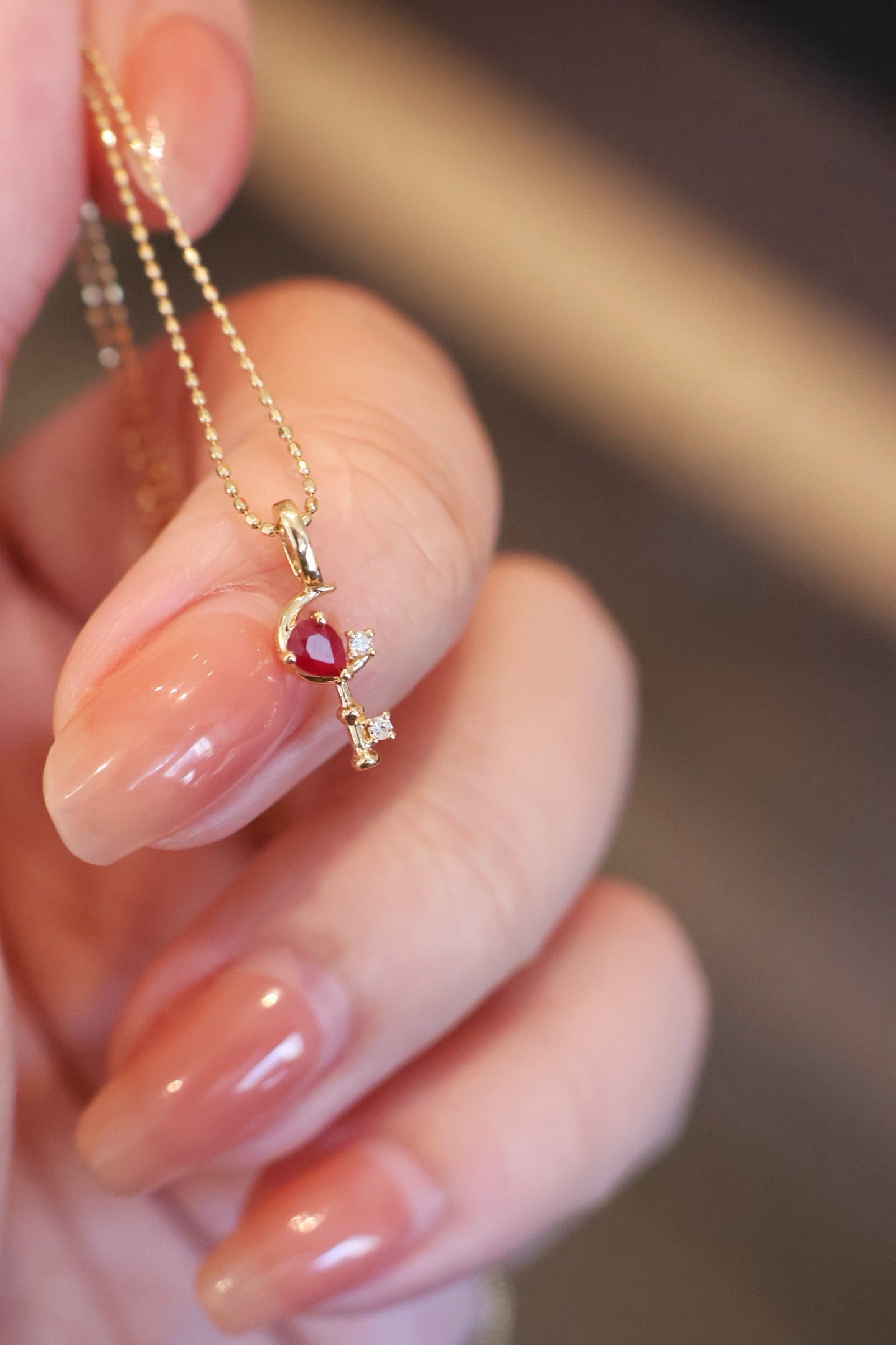 18K Gold Ruby Diamond Pendant - 4