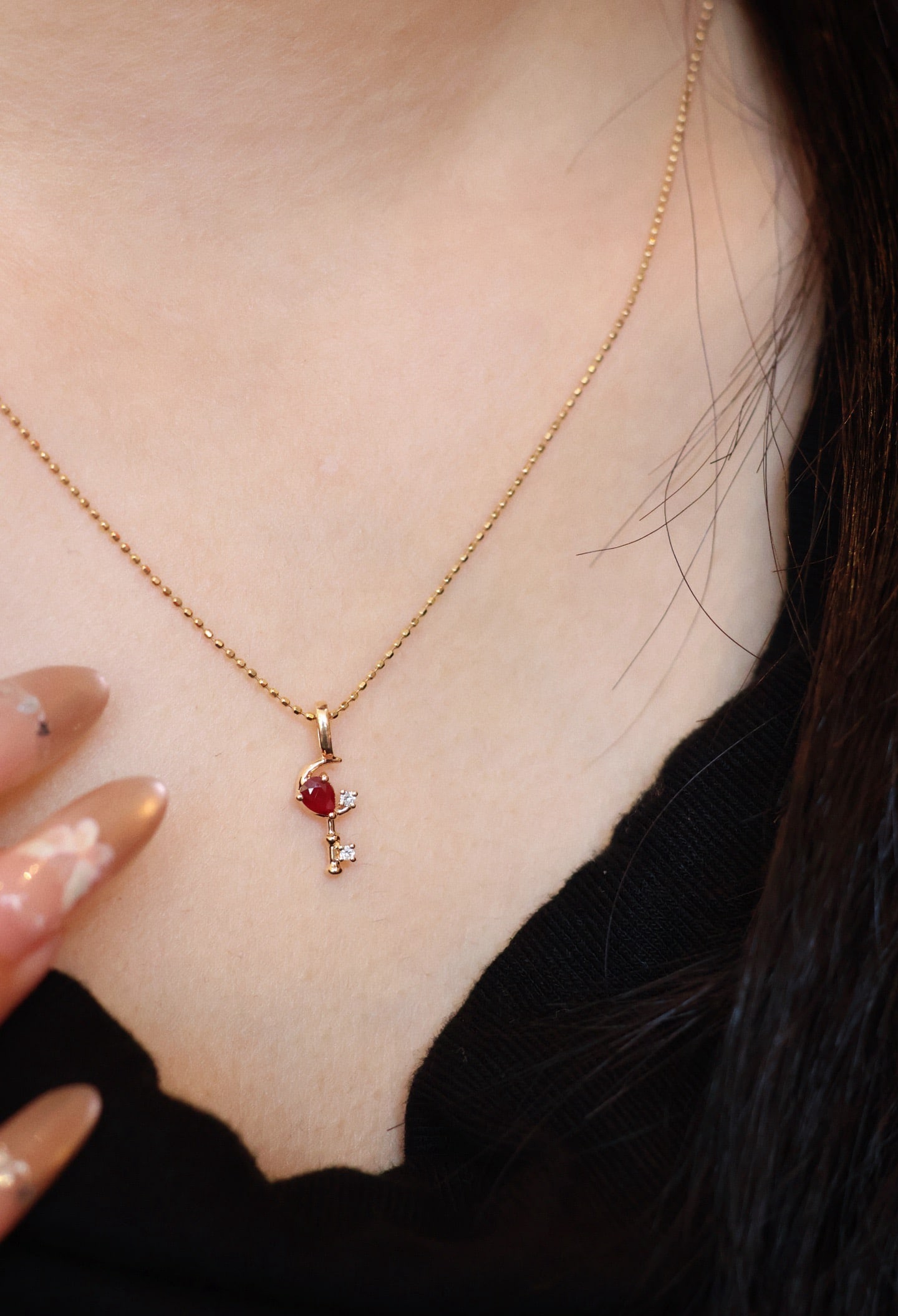 18K Gold Ruby Diamond Pendant - 6