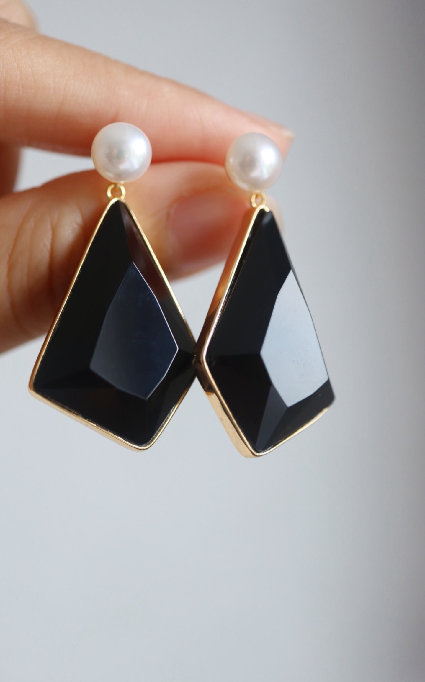 Black Onyx Pearl Earrings - 4