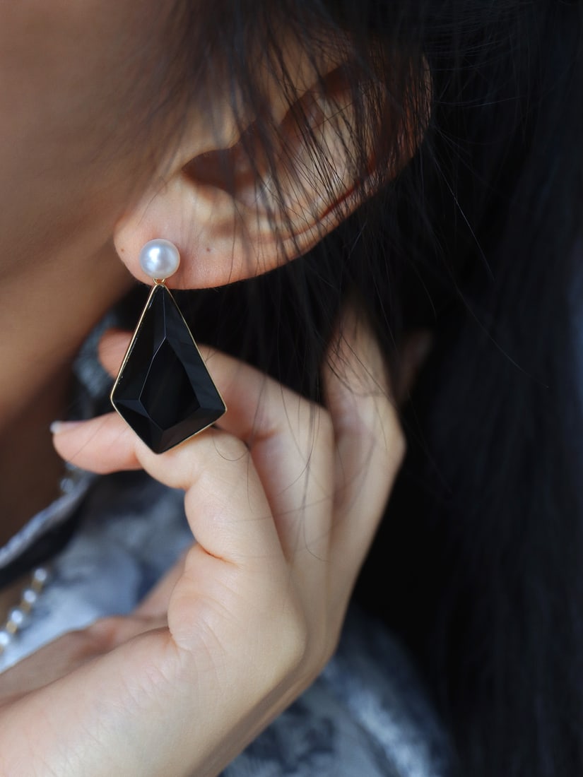 Black Onyx Pearl Earrings - 5