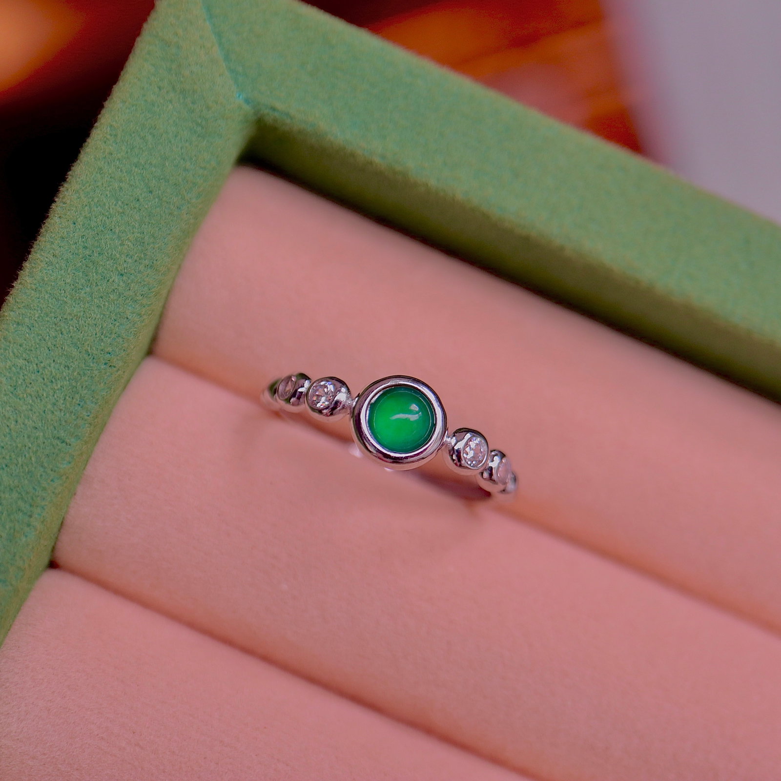 S925 Silver Natural Jadeite Ring - 5