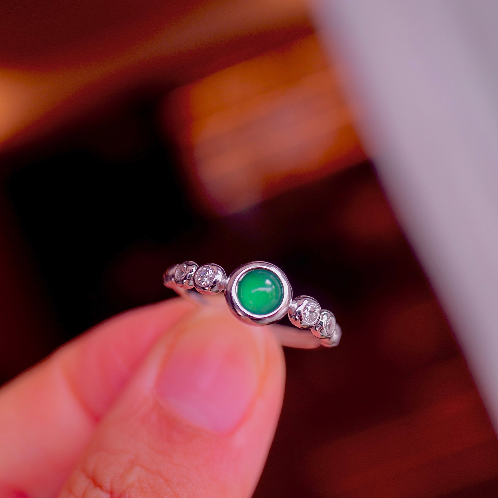S925 Silver Natural Jadeite Ring - 6