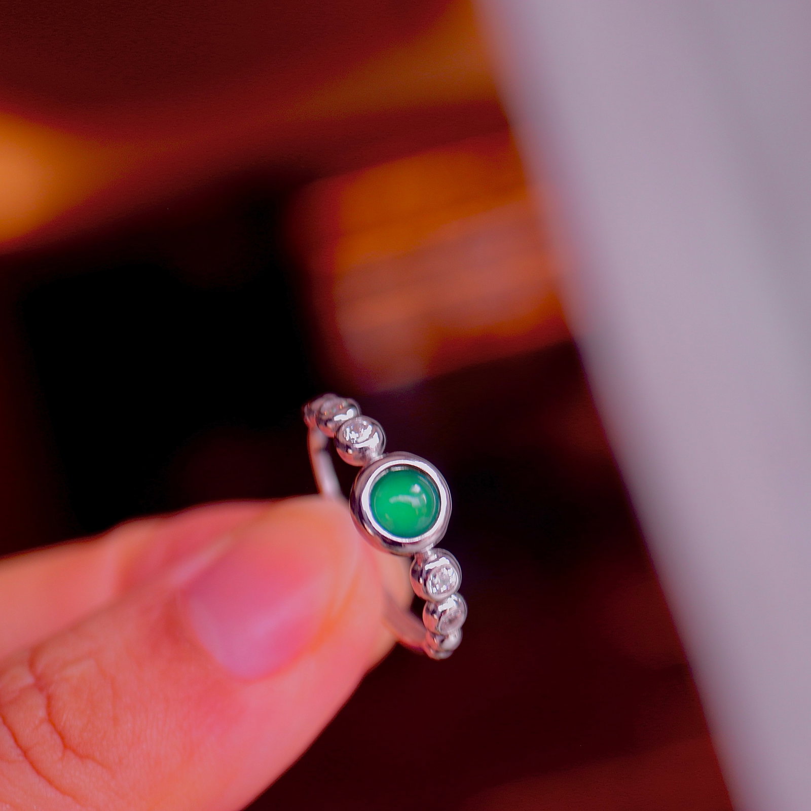 S925 Silver Natural Jadeite Ring - 7