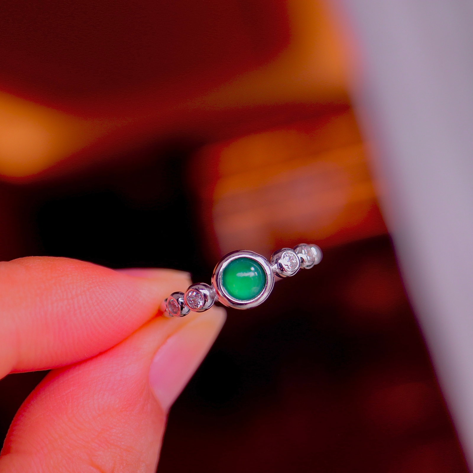 S925 Silver Natural Jadeite Ring - 8