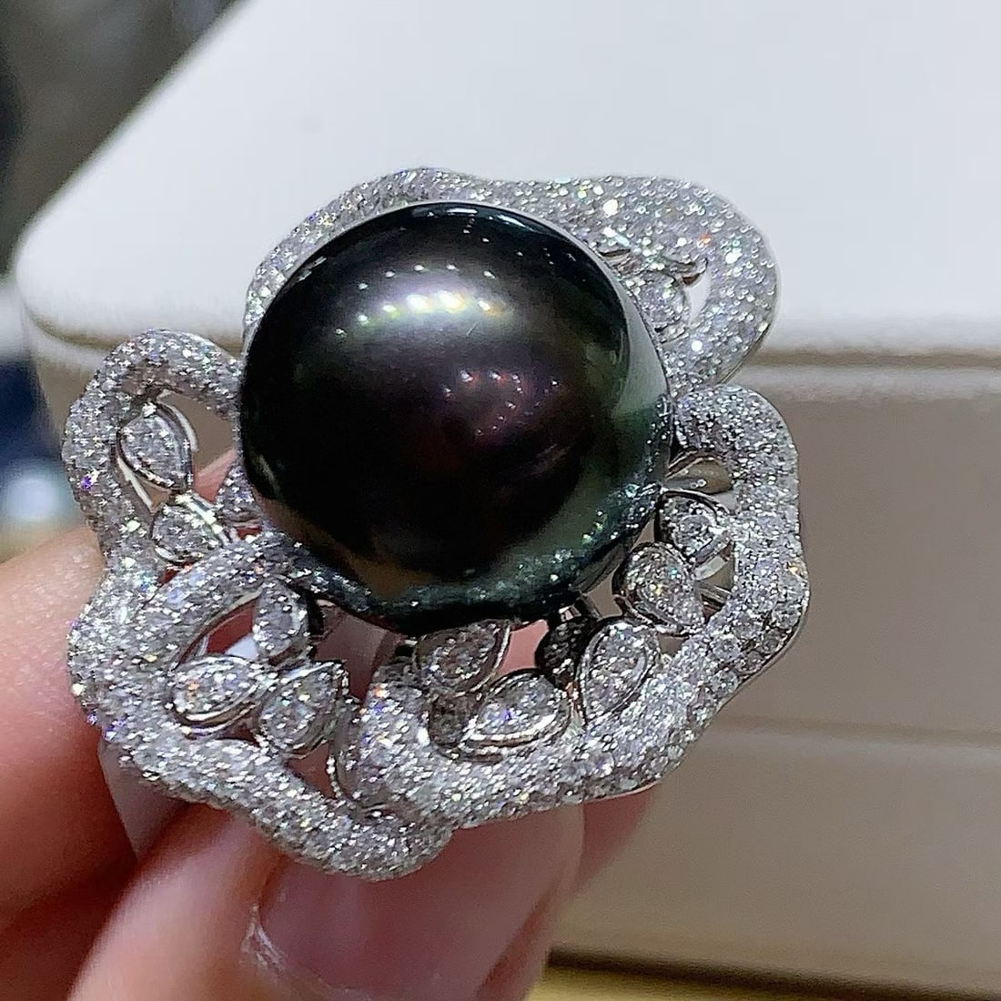 Thick Silver Slightly Flawed Black Pearl Ring - 2