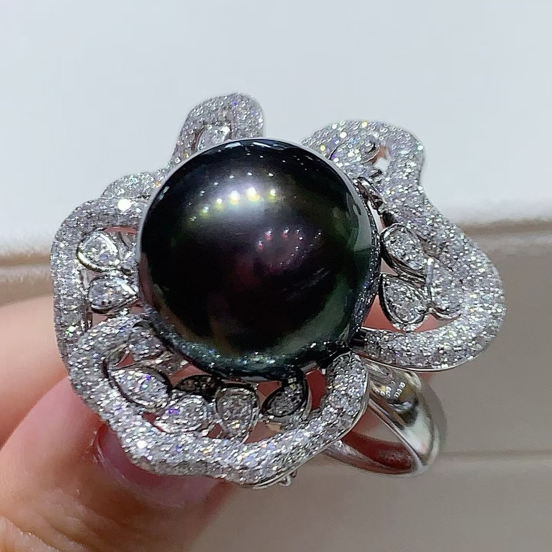 Thick Silver Slightly Flawed Black Pearl Ring - 3