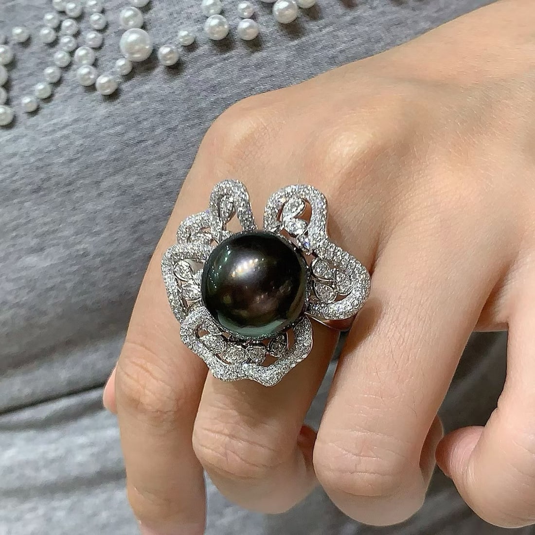 Thick Silver Slightly Flawed Black Pearl Ring - 4