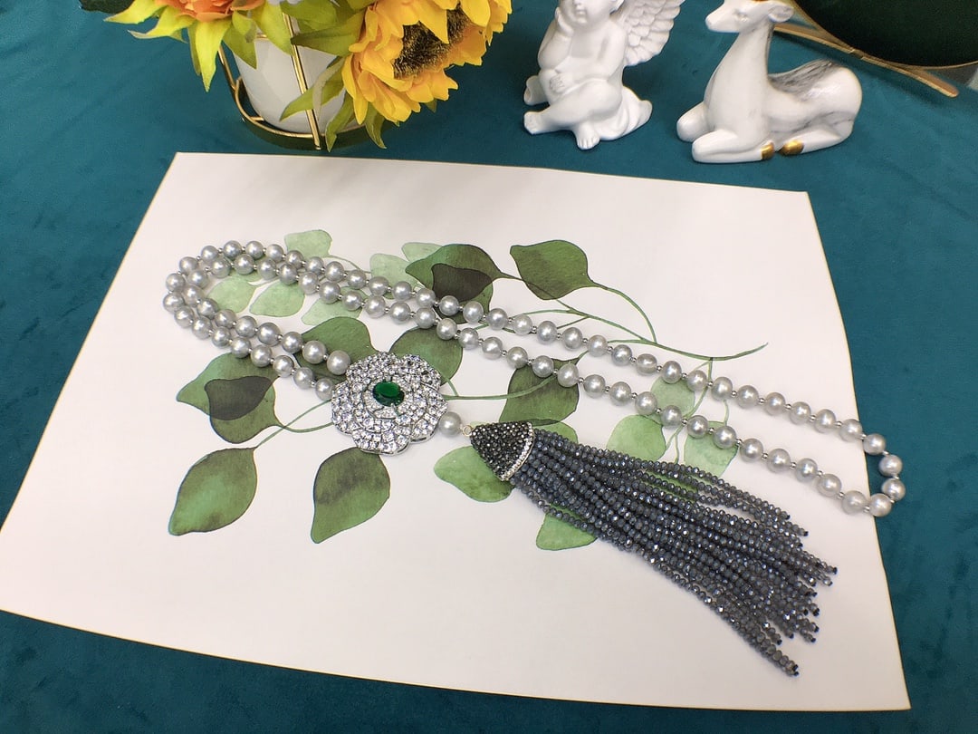 Freshwater Gray Pearl Sweater Necklace - 3