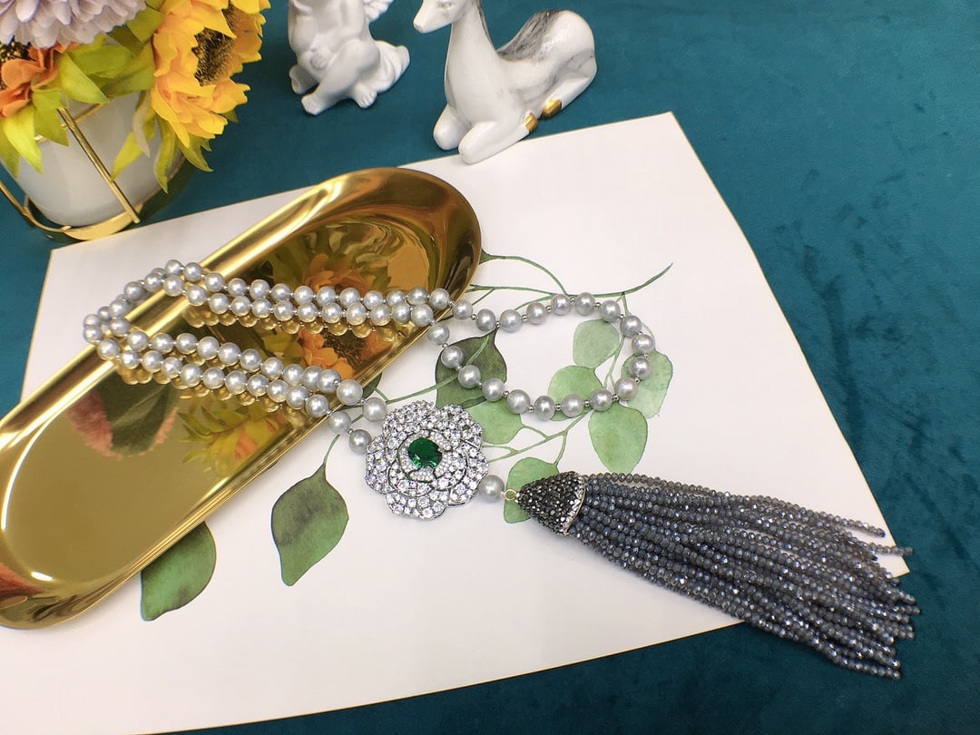 Freshwater Gray Pearl Sweater Necklace - 6