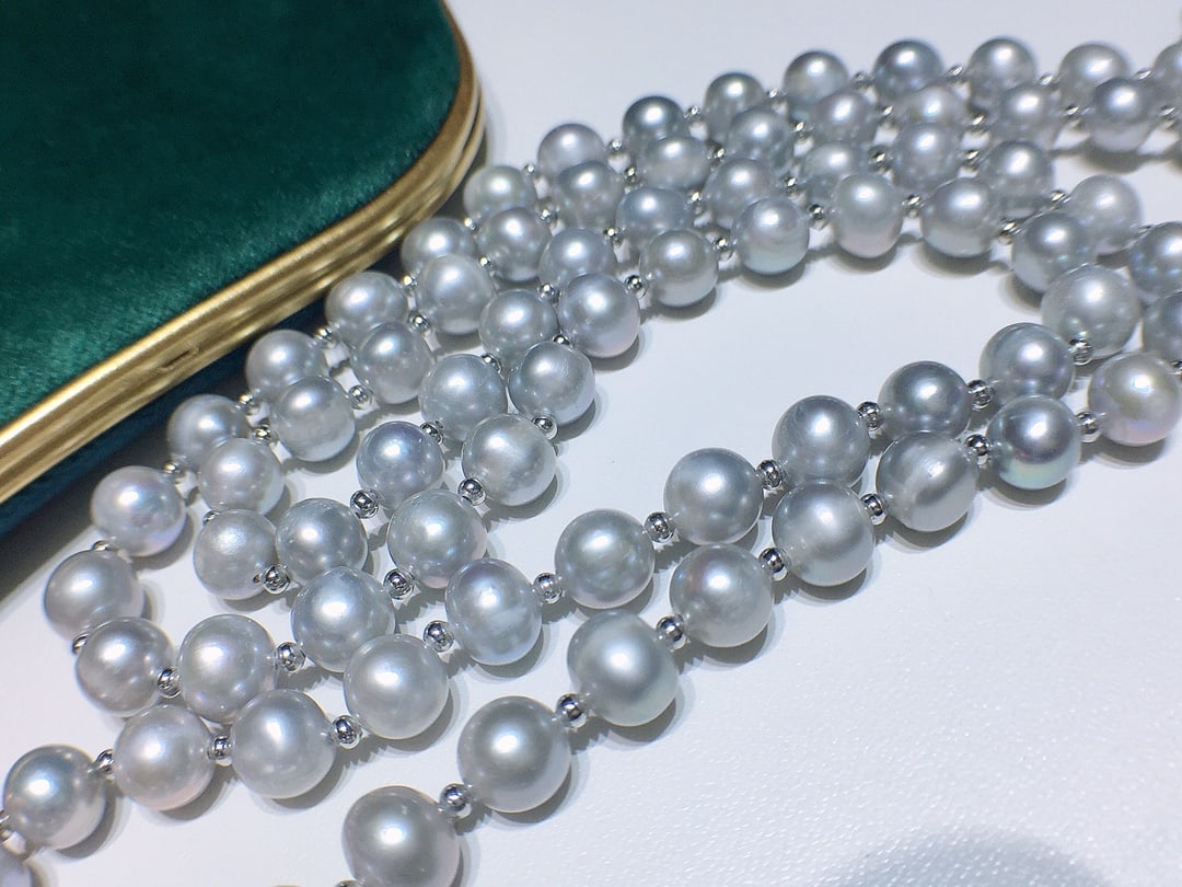 Freshwater Gray Pearl Sweater Necklace - 7