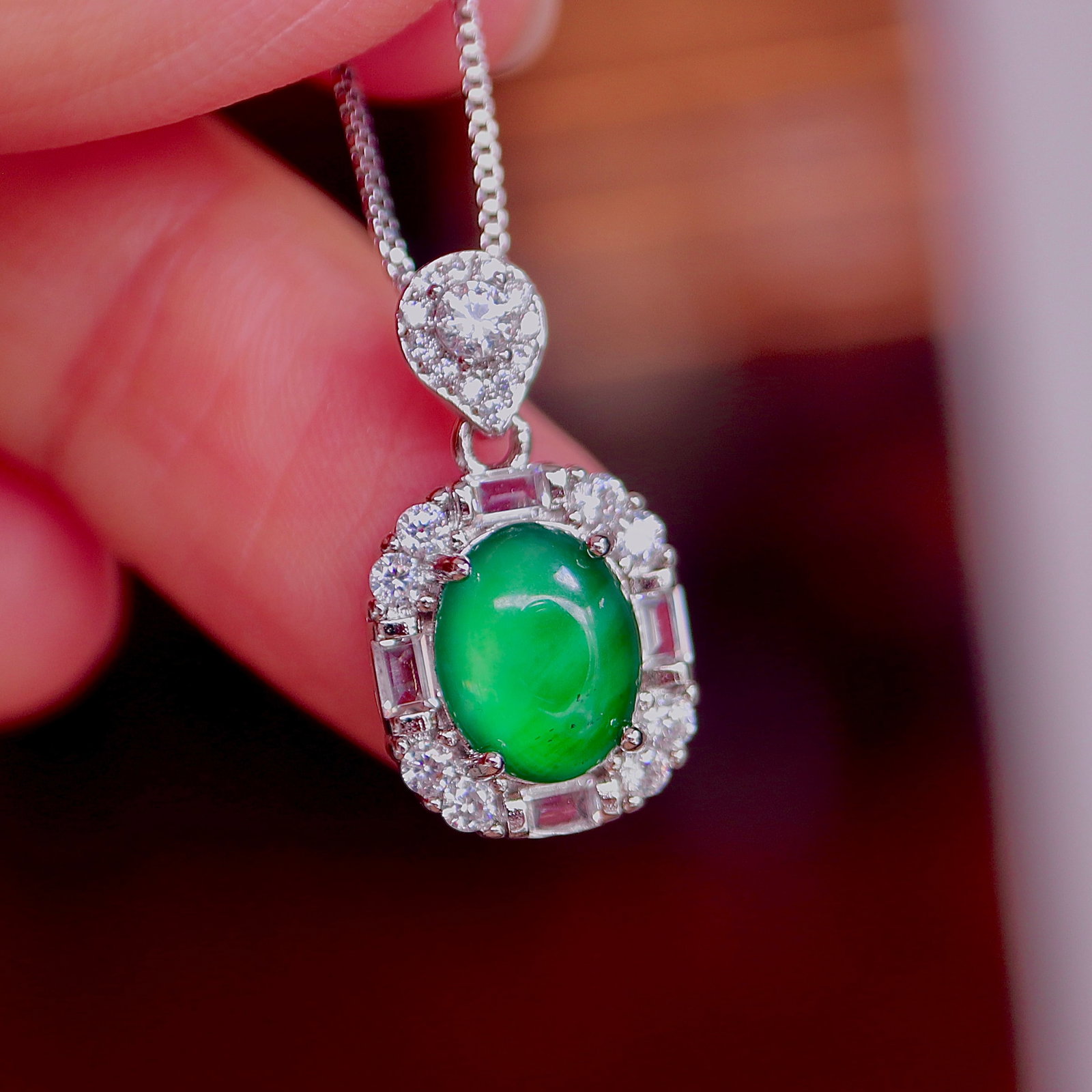 Natural Jadeite Egg-shaped Pendant - 7