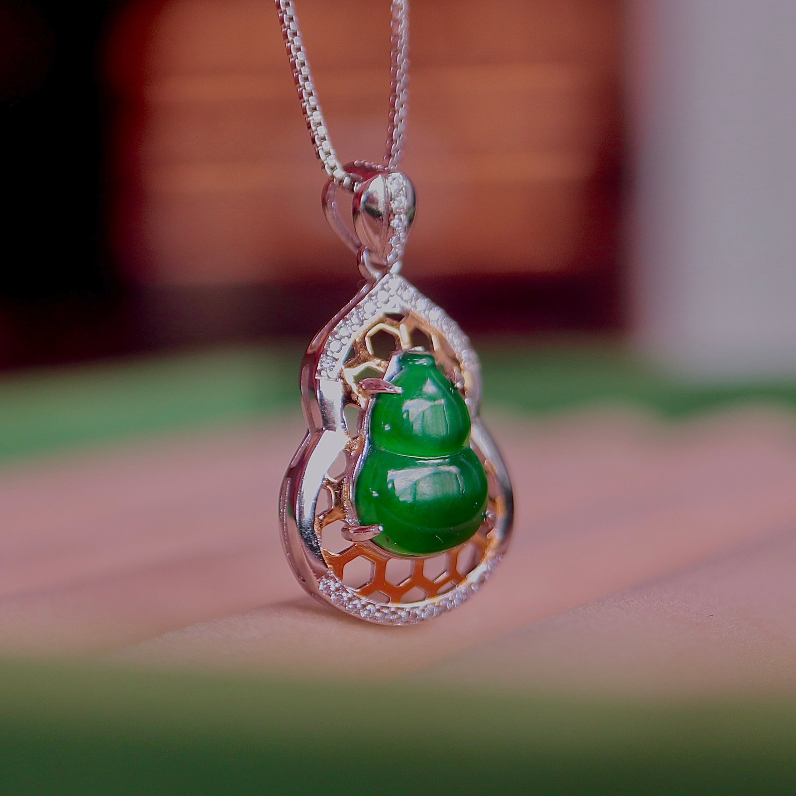 S925 Silver Natural Jade Gourd Pendant - 2