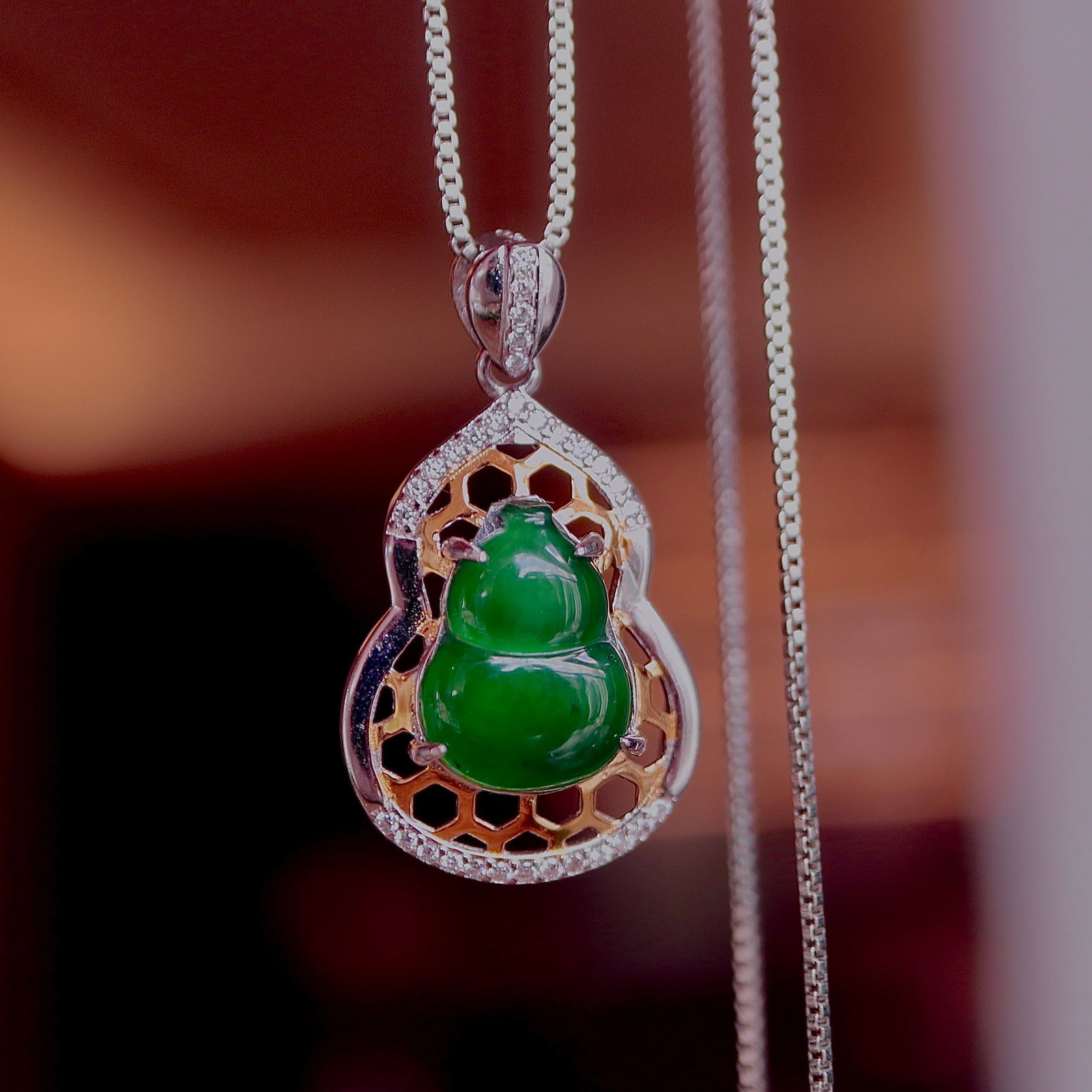 S925 Silver Natural Jade Gourd Pendant - 3