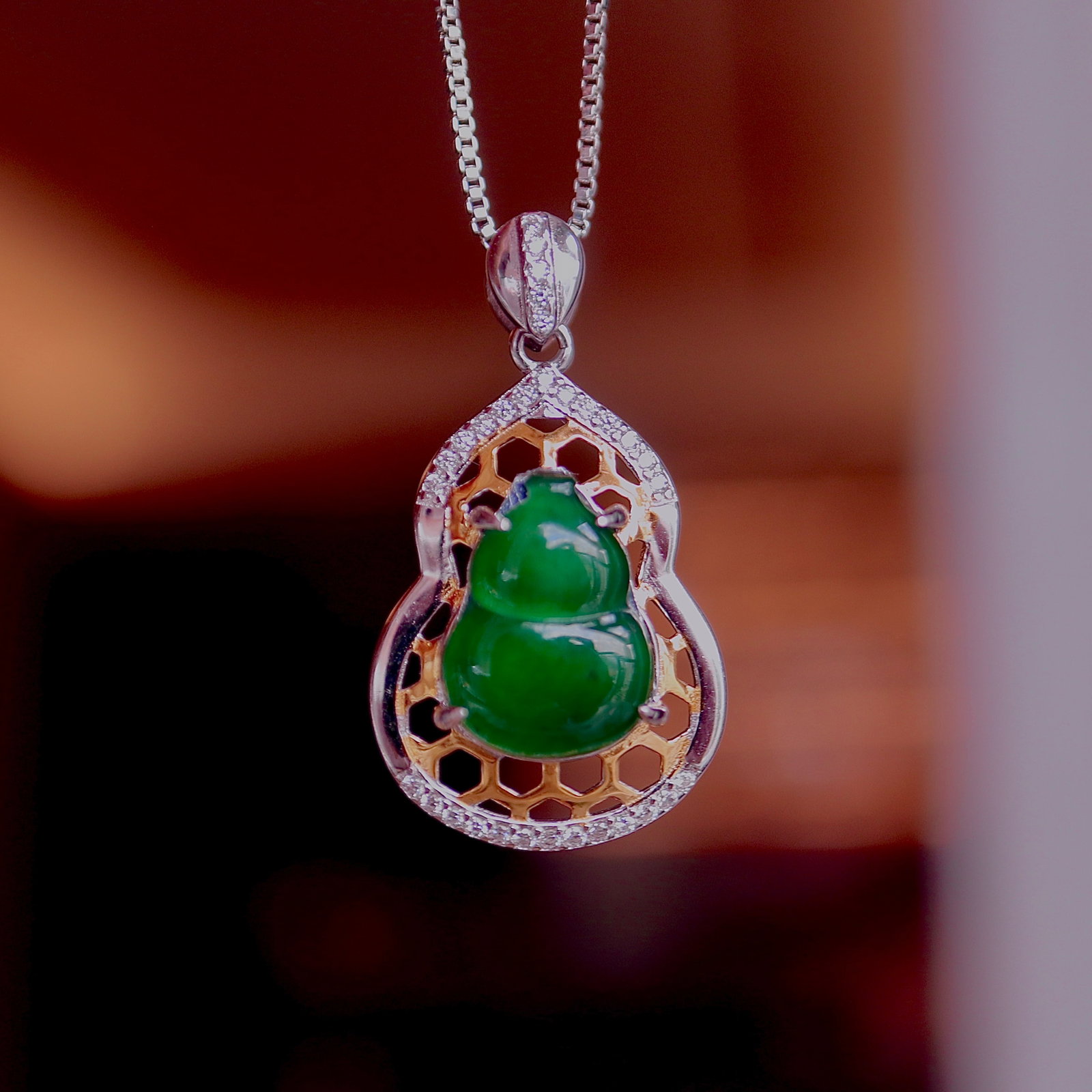 S925 Silver Natural Jade Gourd Pendant - 4