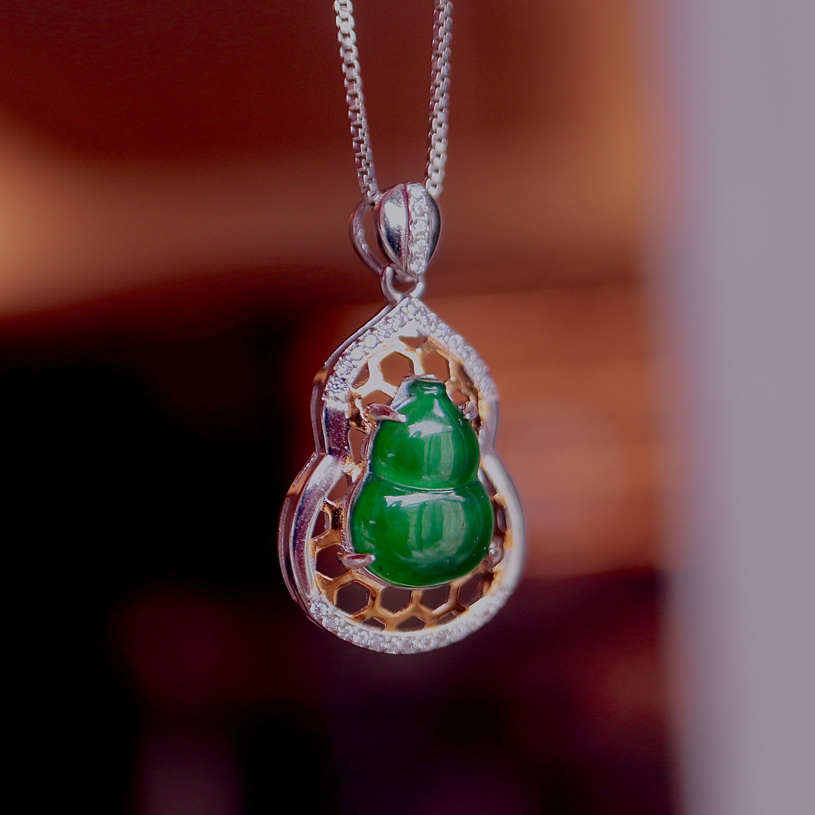 S925 Silver Natural Jade Gourd Pendant - 5