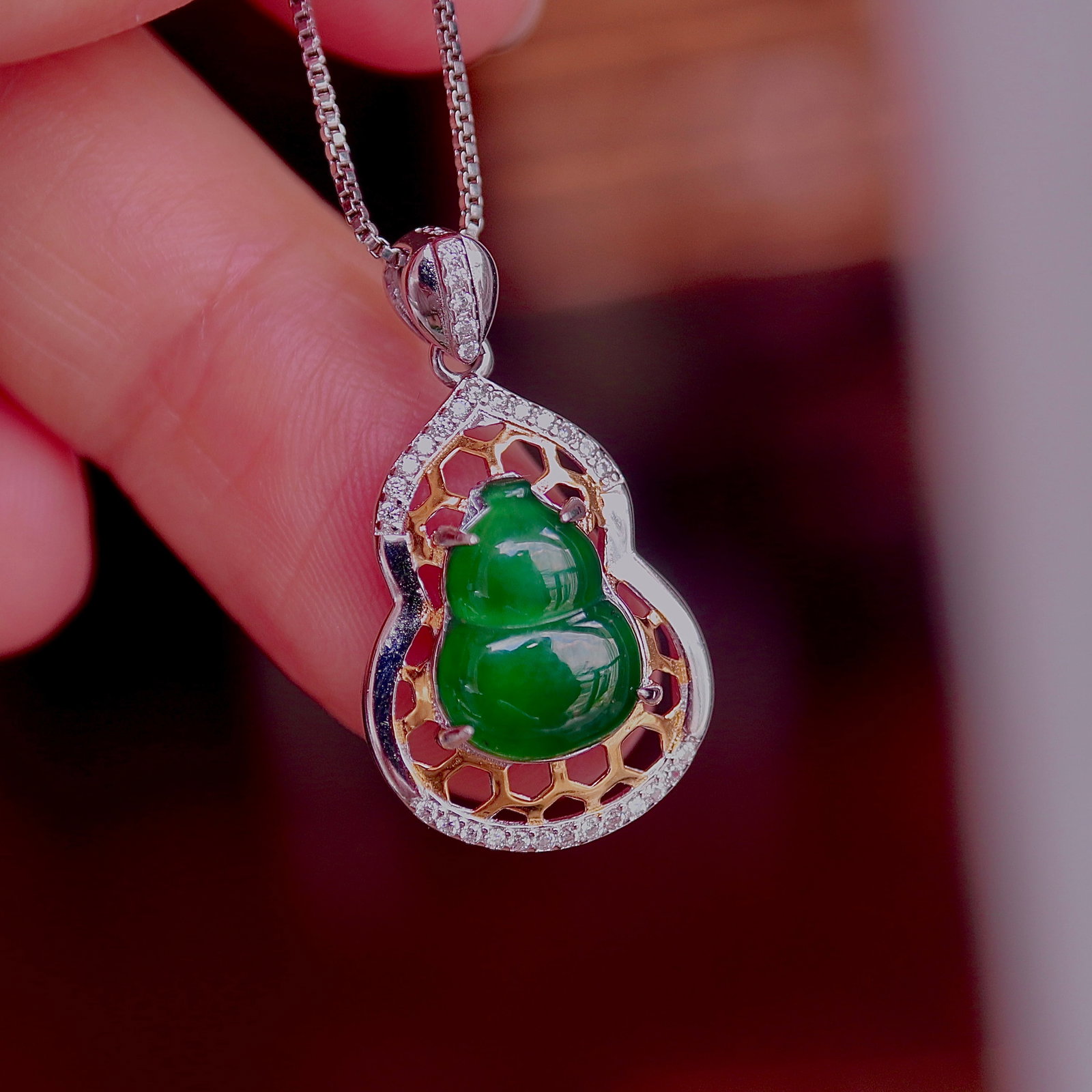 S925 Silver Natural Jade Gourd Pendant - 7