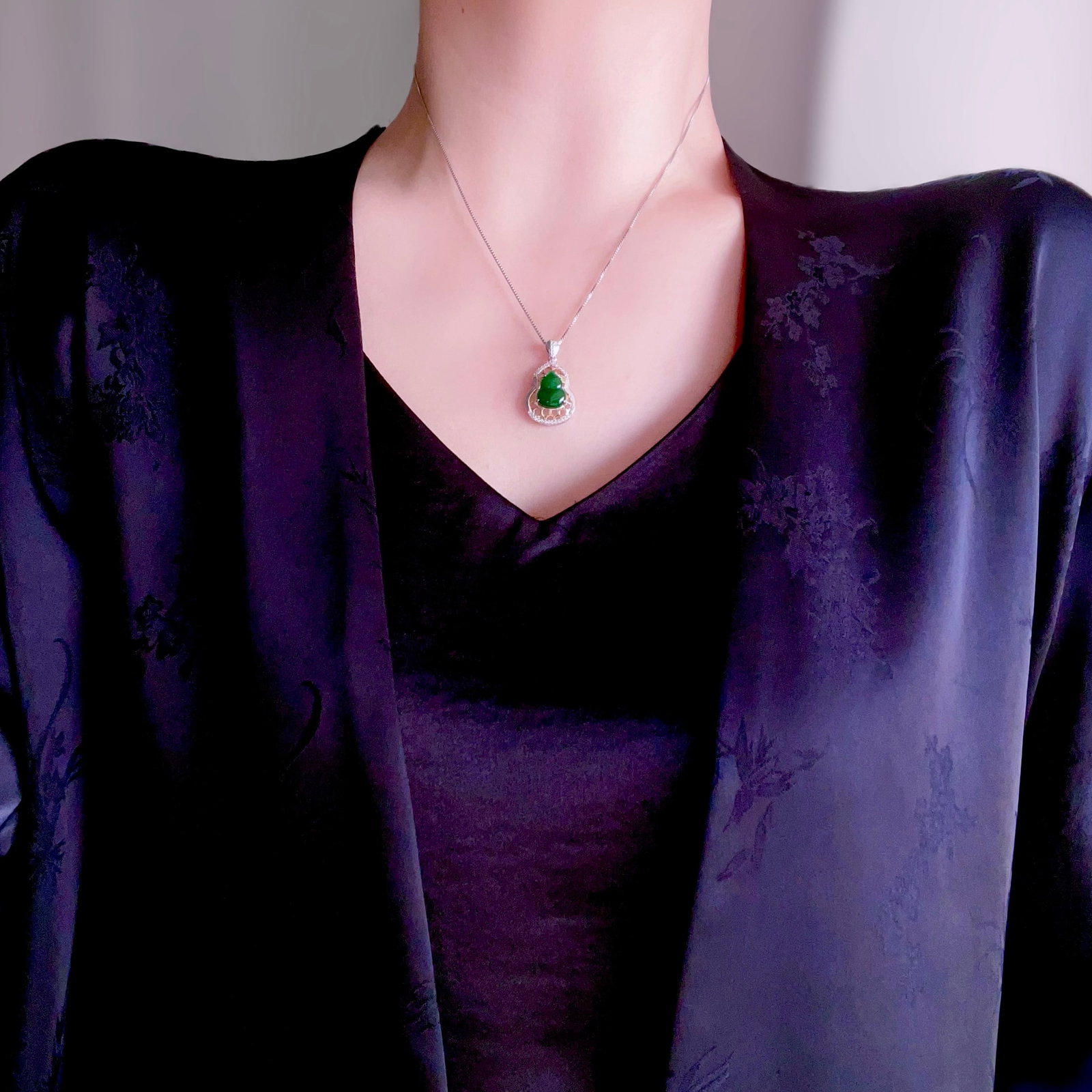 S925 Silver Natural Jade Gourd Pendant - 8