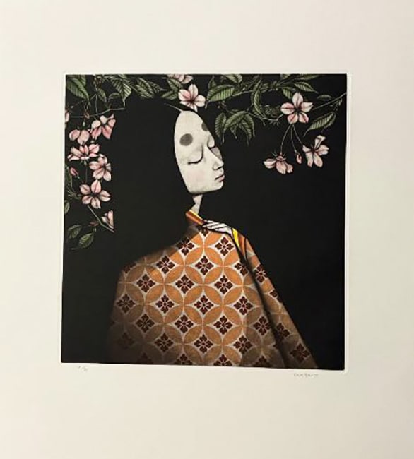 Kaoru Saito (B. - 1931): Wakamurasaki: Artist/Title: Kaoru Saito (B. - 1931): Wakamurasaki Date: Medium:Woodblock Print Edition:Limited Edition #19/85 Size:The print image measures 8 3/8 X 8 3/4 inches plus margins Condition:The print is