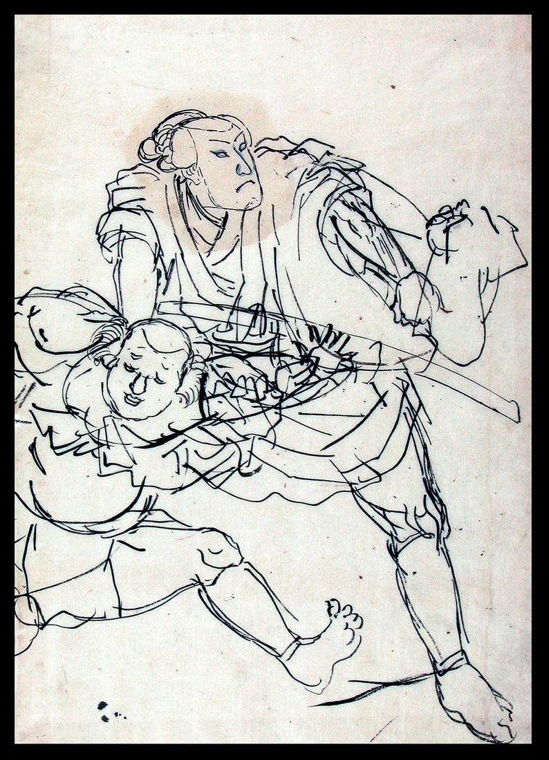 KUNIYOSHI, Utagawa (1797-1861): A man (samurai ?) grabbing a boy by his neck. (1 of 1)