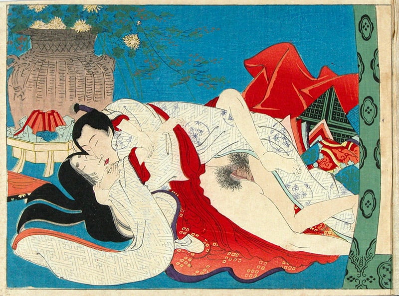 Anonymous: Untitled cloth-bound shunga album with 12 prints (only four shown here) (1 of 5)