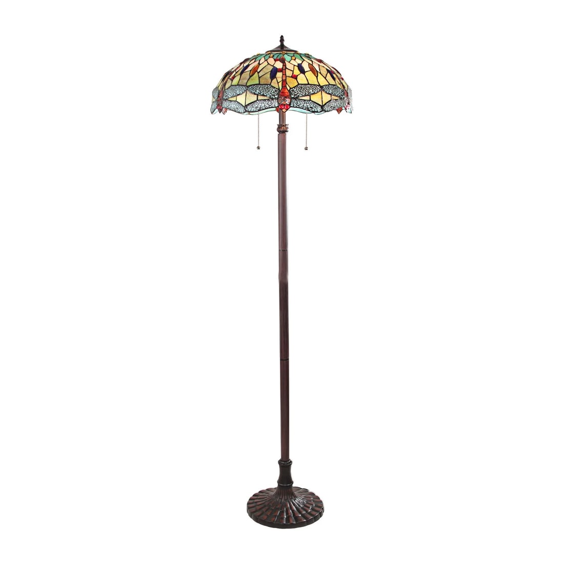 65.1" Stained Glass Dragonfly Floor Lamp: 65.1" Tall 18.1" Wide Wonderful reproduction floor lamp handcrafted in the spirit of the original artisans who brought light to the decorative arts of the early 1900s. Using traditional copper-foil an