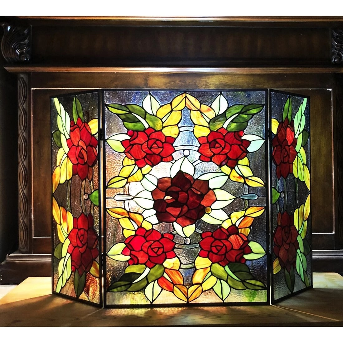 40" Folding Stained Glass Fireplace Screen - 2
