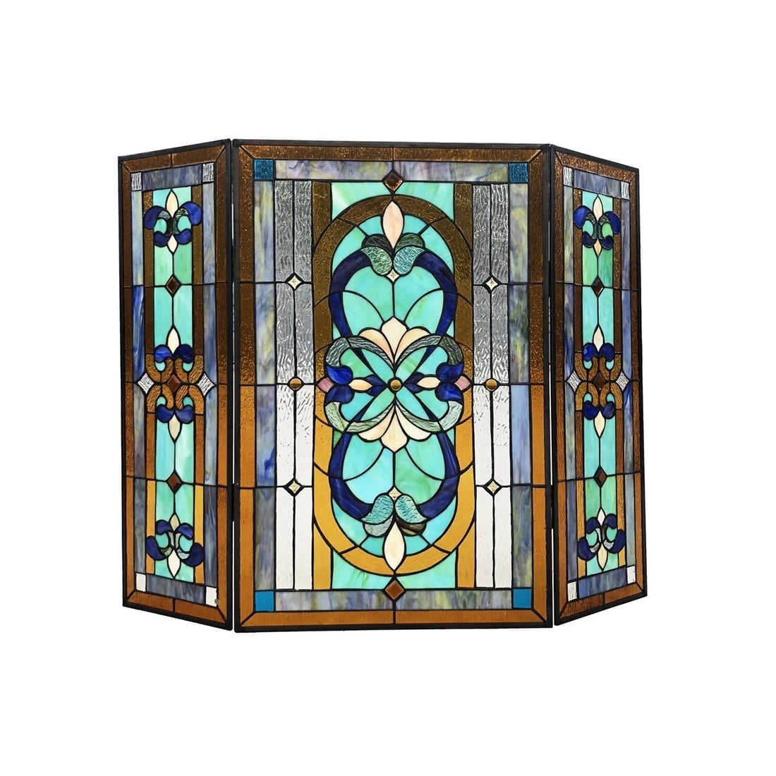 40" Folding Stained Glass Fireplace Screen - 2