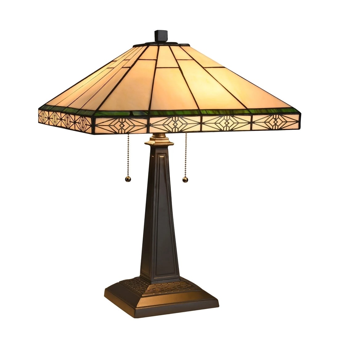 22" 2 Light Pull Chain Stained Glass Mission Table Lamp (1 of 4)