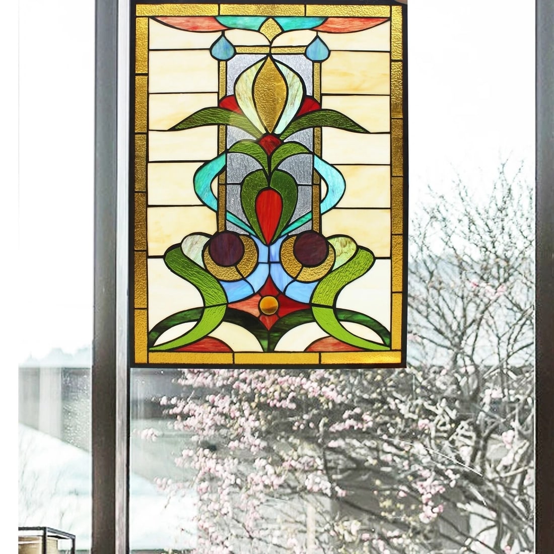 25" Rectangle Stained Glass Hanging Window Pane Suncatcher - 2